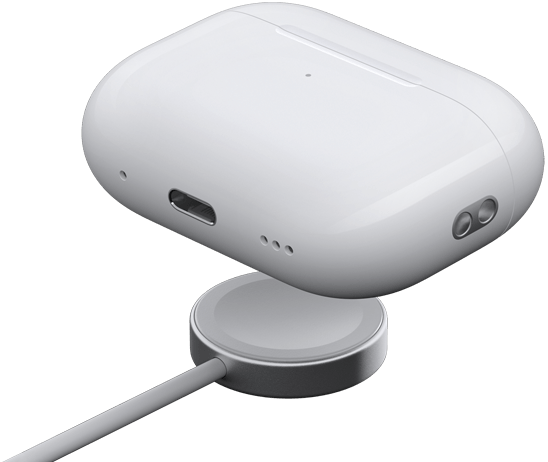 AirPods Pro 2 Ladecase über einem Apple Watch Ladegerät