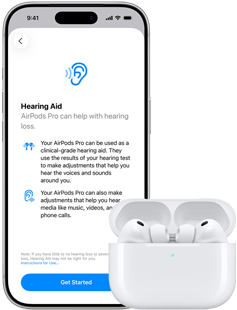 AirPods Pro 3 im MagSafe Ladecase, iPhone 17 Pro, Text auf dem Display: Hörgerät
