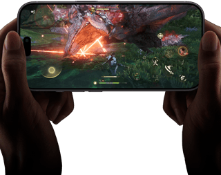 Vorderseite eines iPhone 18 Pro, die die Leistungsfähigkeit des A20 Pro Chip mit einer Szene aus Monster Hunter Outlanders zeigt