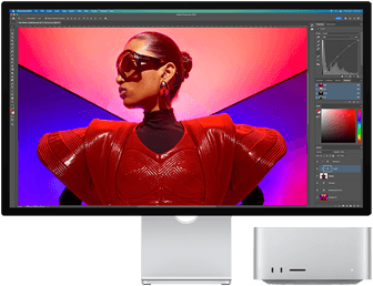Ein brillantes Foto wird am Mac Studio und Studio Display bearbeitet