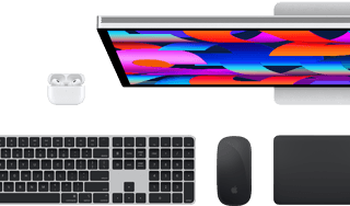 Mac Zubehör: AirPods, Studio Display, Magic Keyboard in Schwarz mit Touch ID, Magic Mouse in Schwarz und Magic Trackpad in Schwarz