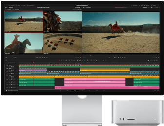 Ein Film wird mit dem Mac Studio und dem Studio Display geschnitten