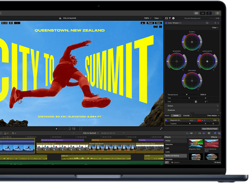 MacBook Air Display, Teilansicht, zeigt Videoschnitt, um die Fähigkeiten des M5 Chip zu veranschaulichen