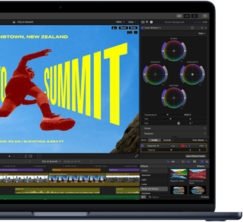 MacBook Air Display, Teilansicht, zeigt Videoschnitt, um die Fähigkeiten des M5 Chip zu veranschaulichen