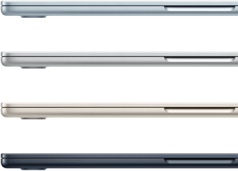  Seitenansicht von vier MacBook Air Laptops in vier verschiedenen Farben