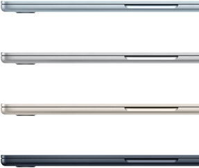  Seitenansicht von vier MacBook Air Laptops in vier verschiedenen Farben