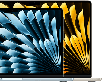 Zwei MacBook Air Laptops zeigen die Größenrelationen der Displays: 13.6