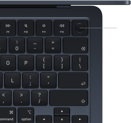 MacBook Air Tastatur, Bereich oben rechts, zeigt die Position der Touch ID Taste