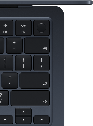 MacBook Air Tastatur, Bereich oben rechts, zeigt die Position der Touch ID Taste