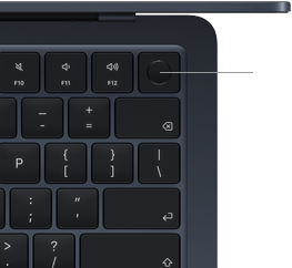 MacBook Air Tastatur, Bereich oben rechts, zeigt die Position der Touch ID Taste