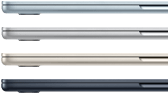 Seitenansicht von vier MacBook Air Laptops in vier verschiedenen Farben