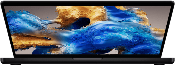 Leicht geöffnetes MacBook Pro mit buntem Display