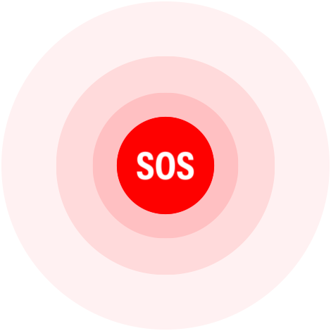 Roter Kreis mit dem Wort SOS, der für die Notruf SOS Funktion steht