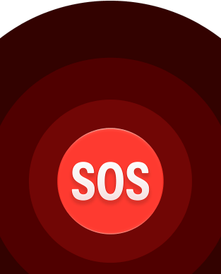 Notruf SOS Symbol, eingelassene rote Kreise mit einem weißen SOS in der Mitte