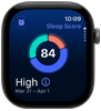 Apple Watch Series 12, Aluminiumgehäuse, Farbe Space Grau, Kreisdiagramm mit Schlafindex, rechte Seitenansicht, Digital Crown