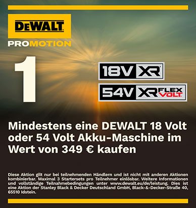 Mindestens eine DEWALT 18 Volt oder 54 Volt Akku-Maschine im Wert von 349 € kaufen