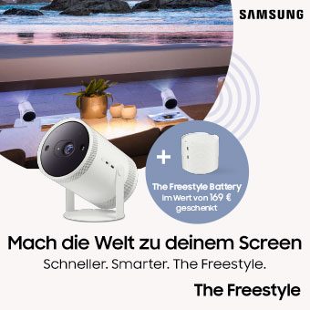 Hol dir jetzt den mobilen Lifestyle Projektor und erhalte die The Freestyle Battery geschenkt.*