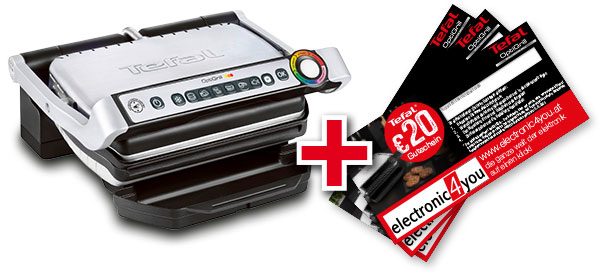 Jetzt Tefal OptiGrill kaufen und electronic4you Gutschein im Wert von bis zu € 20,- für Ihren nächsten Einkauf sichern!