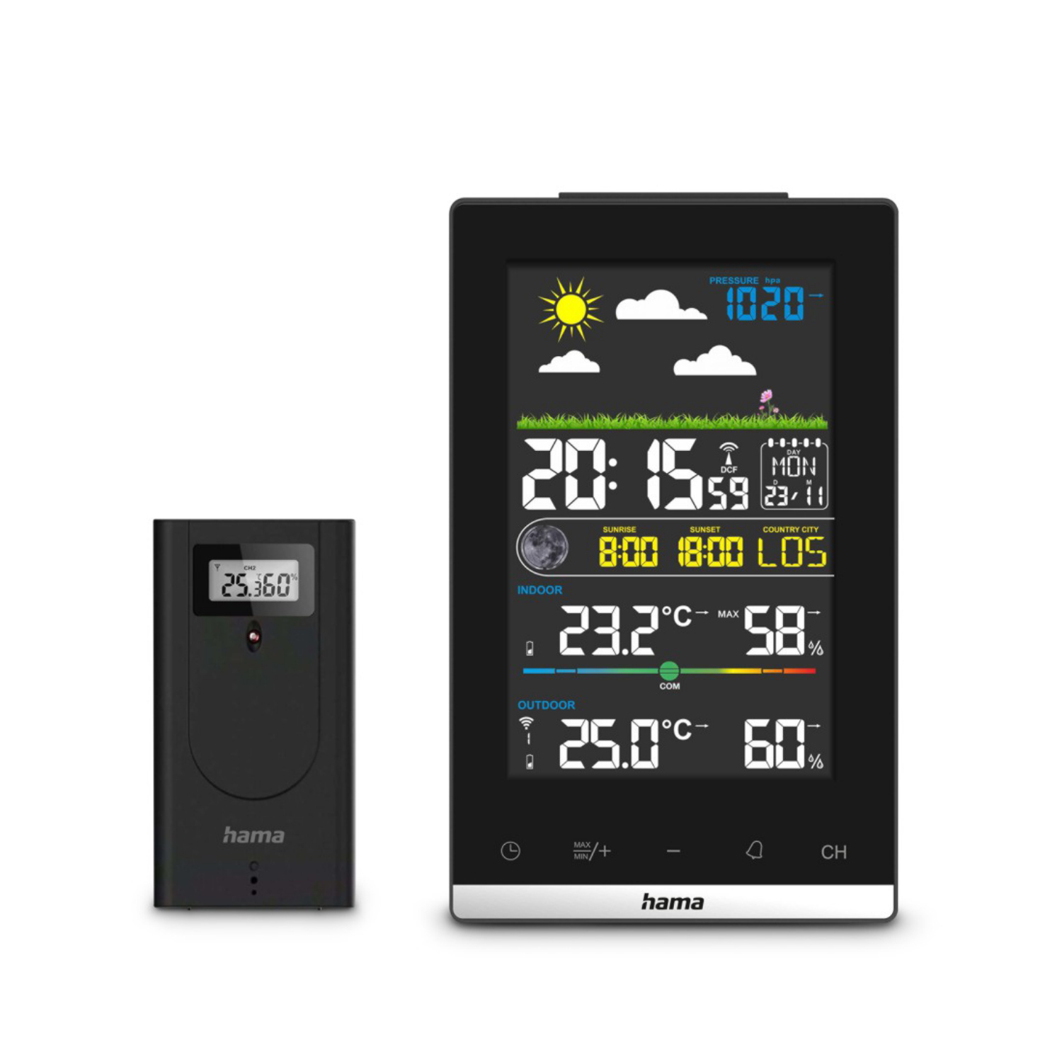 Hama Wetterstation Jamaika mit Aussensensor, Funk, Wecker,Raumklima