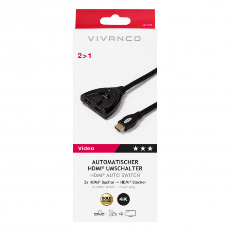VIVANCO Auto HDMI 2 in 1 Umschalter 0,8m