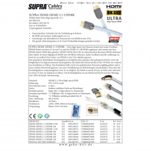 SUPRA HDMI-HDMI 2.1 UHD/8k 3Meter
