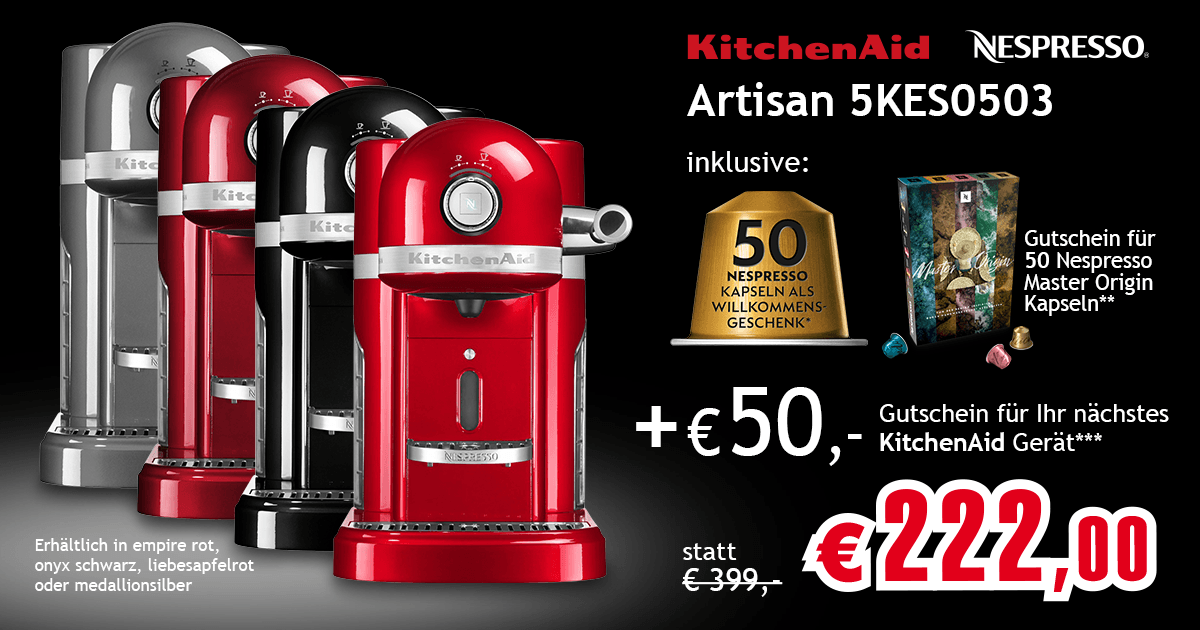 Jetzt KitchenAid Nespressomaschine kaufen und 3 Gutscheine sichern
